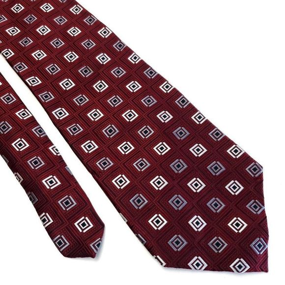 Stafford Red Geometric Woven Wide Silk‎ Tie - Picture 1 of 6